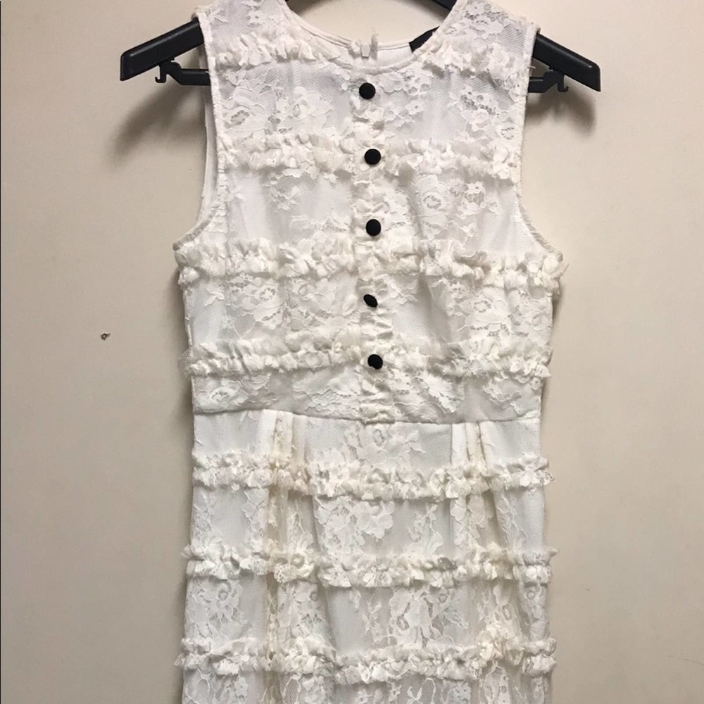 Majorelle Cream Lace Dress with Black Button Small